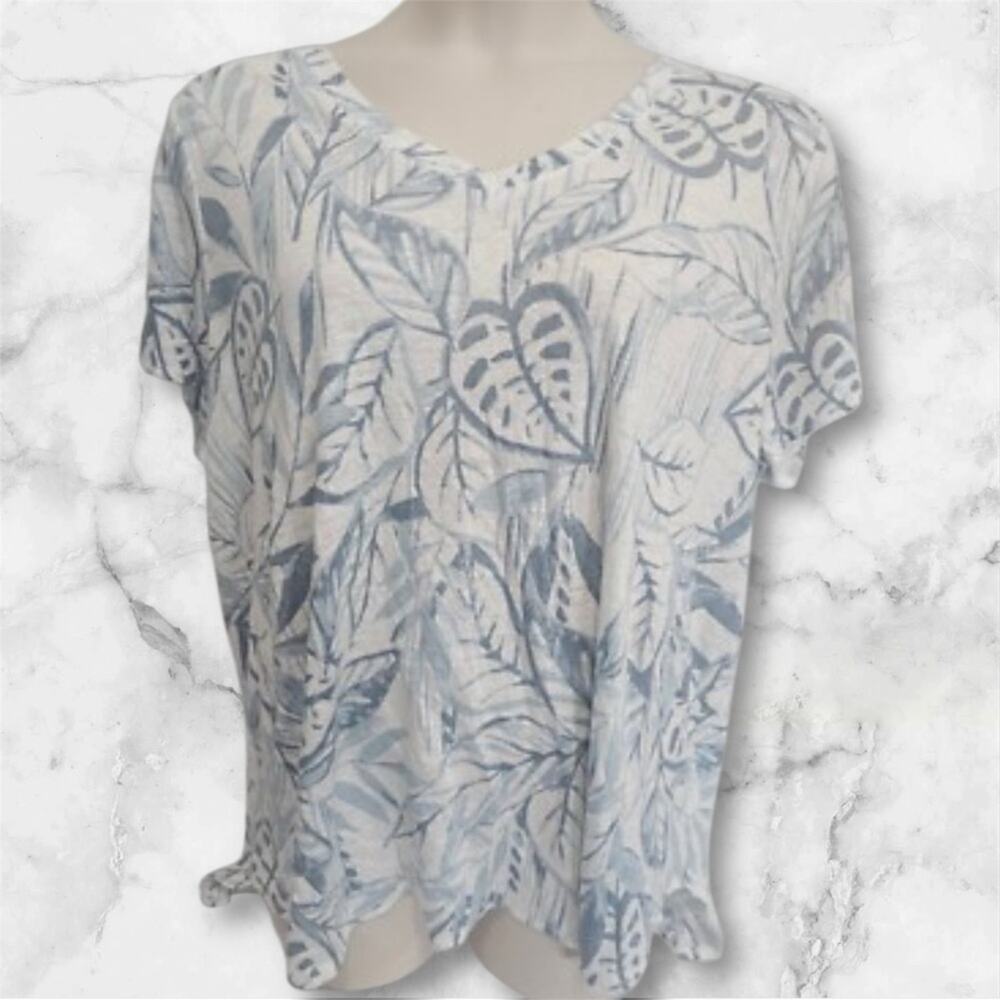 Tahari 100% Linen Top Women’s Size XL Tropical Coastal Resortwear Palm Trees